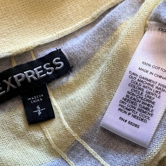 Express cotton striped cardigan sweater yellow gray lightweight v neck small - Picture 4 of 6
